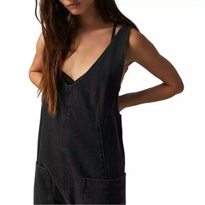 Free People Black Denim Overalls
